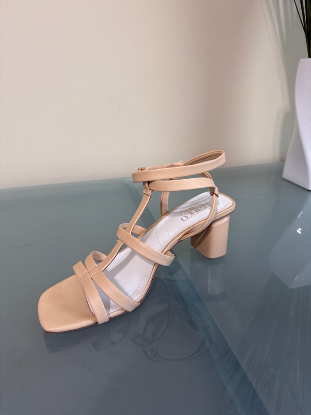 Franco Sarto Nude/Tan Strappy Block Heeled Sandals Size 8 - Picture 7 of 10